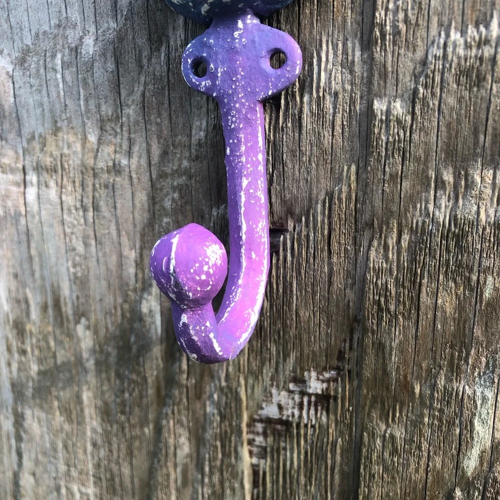Upcycled Blue and Purple Cast Iron Owl Hook